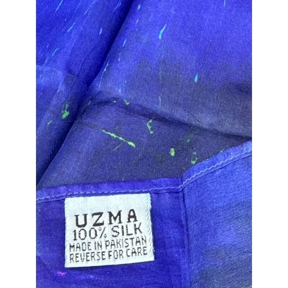 Vintage Scarf 100% Silk Bright Blues Block Uzma 52